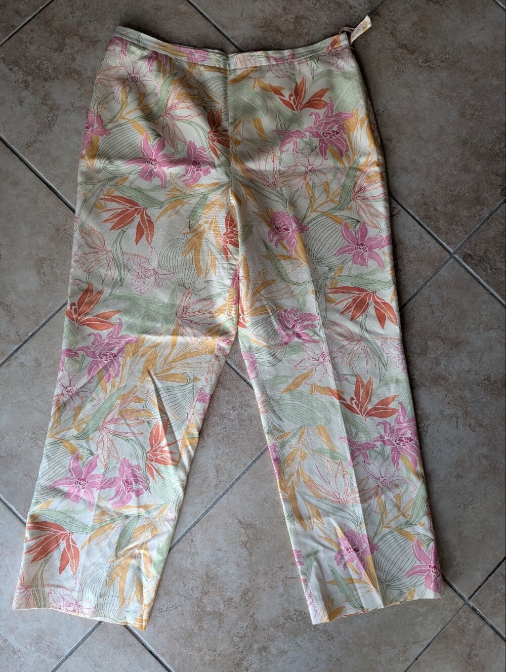 Talbots Silk Blend Floral Straight-Leg Pants in Pink, Orange & Green